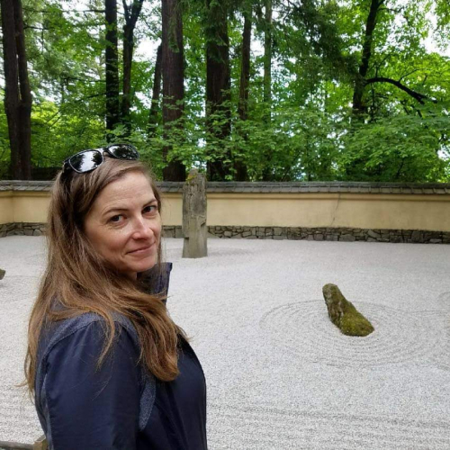 Kristin at a Japanese rock garden